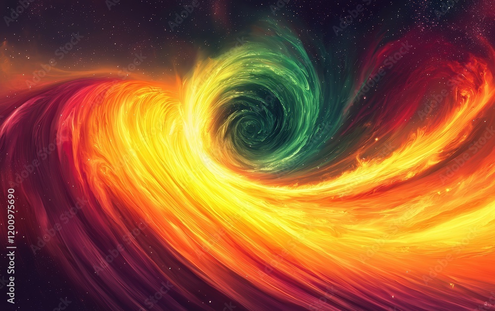 A dramatic illustration of a magnetic storm in space, with swirling auroras and vibrant colors in the atmosphere A dramatic illustration of a magnetic storm in space, with swirling auroras and vibrant colors in the atmosphere