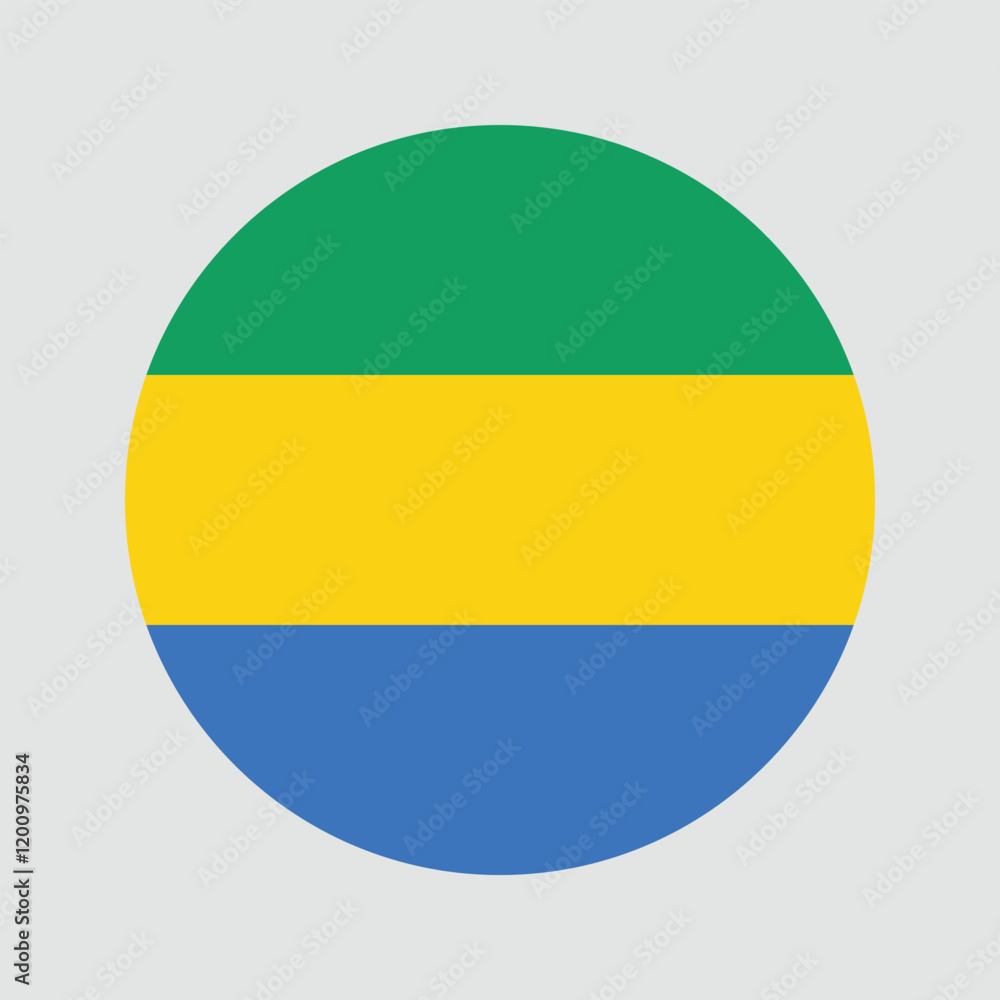 Gabon Round Country Flag. Circular Gabonese National Flag. Gabonese Republic Circle Shape Button Banner. EPS Vector Illustration. Gabon Round Country Flag. Circular Gabonese National Flag. Gabonese Republic Circle Shape Button Banner. EPS Vector Illustration.