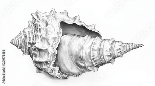 Florida fighting conch isolated Strombus alatus sketch. Ve tor sea snail, marine gastropod mollusk photo