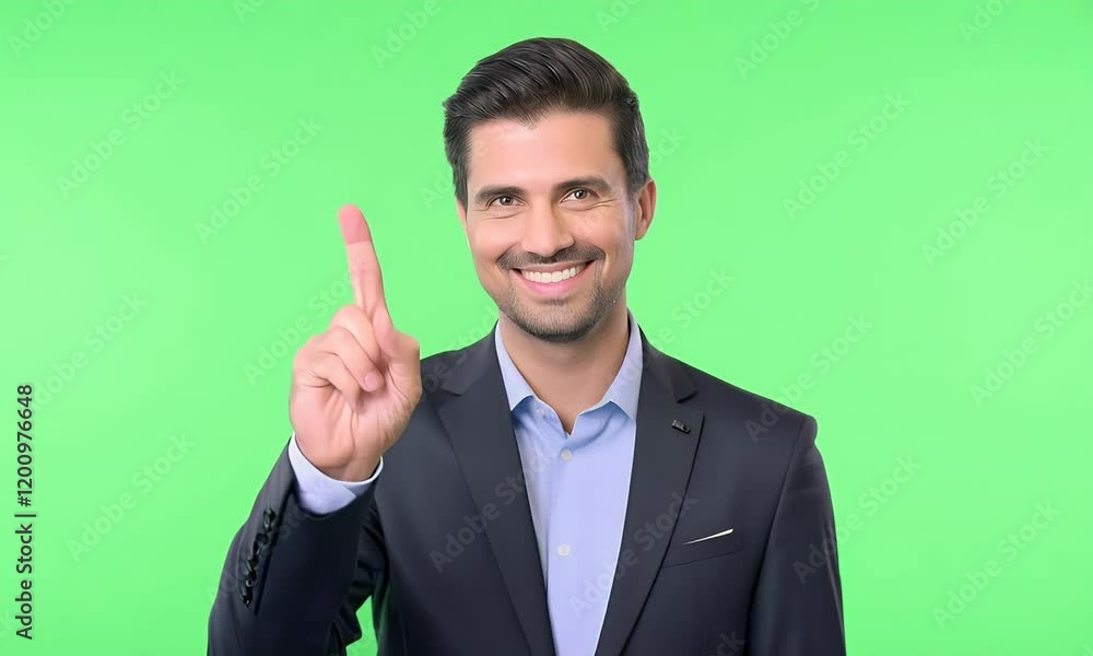 Smiling Businessman in Suit Against Green Screen Background Smiling Businessman in Suit Against Green Screen Background