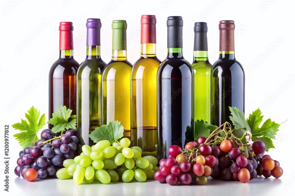 Blank Wine Bottle Labels Mockup with Grapes - Studio Photography Blank Wine Bottle Labels Mockup with Grapes - Studio Photography