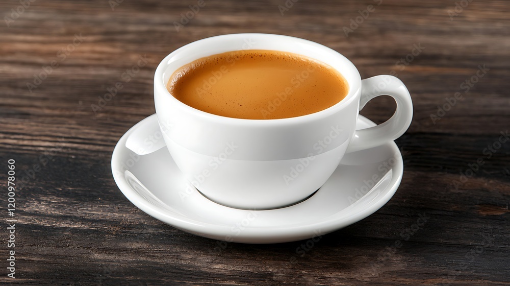 Espresso in White Cup on Dark Wooden Table Espresso in White Cup on Dark Wooden Table