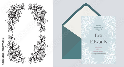 wedding card invitation design, wedding invitation card, flower frame, flower around, wedding card with flower frame