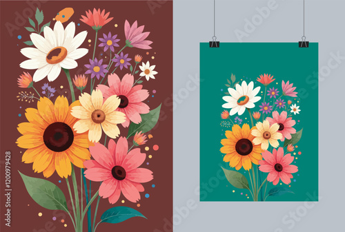wall art watercolor flowers plants illustartion poster, flowers poster wall decor flowers, home decor 