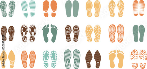 Human foot and shoe print icons set vector illustration with white background.