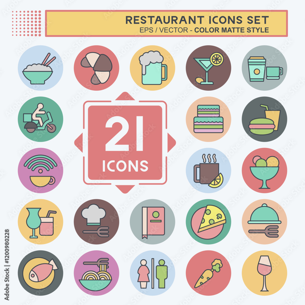Icon Set Restaurant. related to Holiday symbol. color mate style. design editable Icon Set Restaurant. related to Holiday symbol. color mate style. design editable