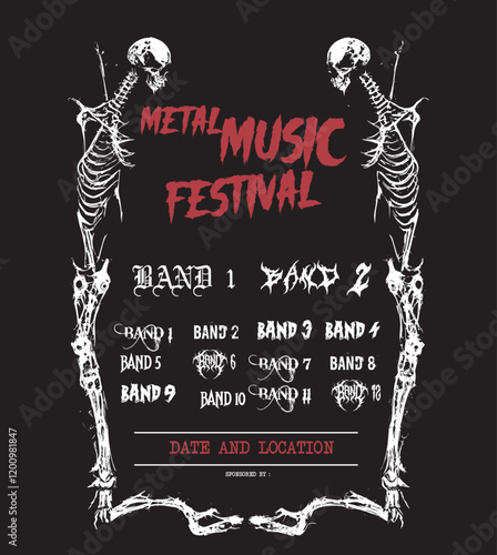 rock music poster, metal band music poster death metal poster show, band show poster, skeleton horror frame 