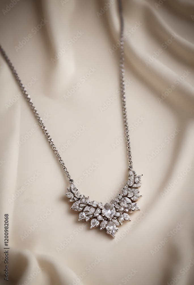 Diamond necklace on fabric background Diamond necklace on fabric background