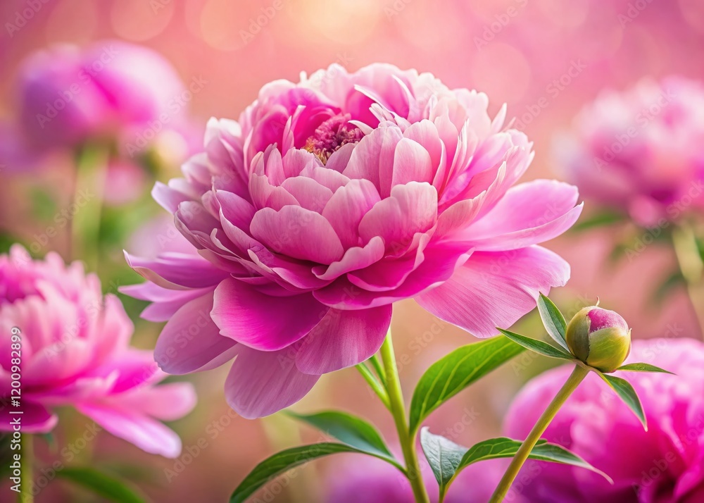 Fototapeta premium Bright Pink Peonies Floral Background - Beautiful Spring Flower Composition