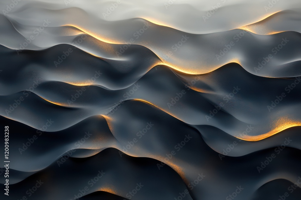 Fototapeta premium Layers of smoky textures with shimmering golden highlights forming abstract waves