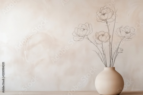 Fototapeta Naklejka Na Ścianę i Meble -  A modern composition with abstract outlines of peonies in subtle pink shades, creating a minimalist floral aesthetic.