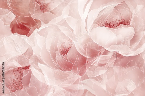 Fototapeta Naklejka Na Ścianę i Meble -  A modern composition with abstract outlines of peonies in subtle pink shades, creating a minimalist floral aesthetic.