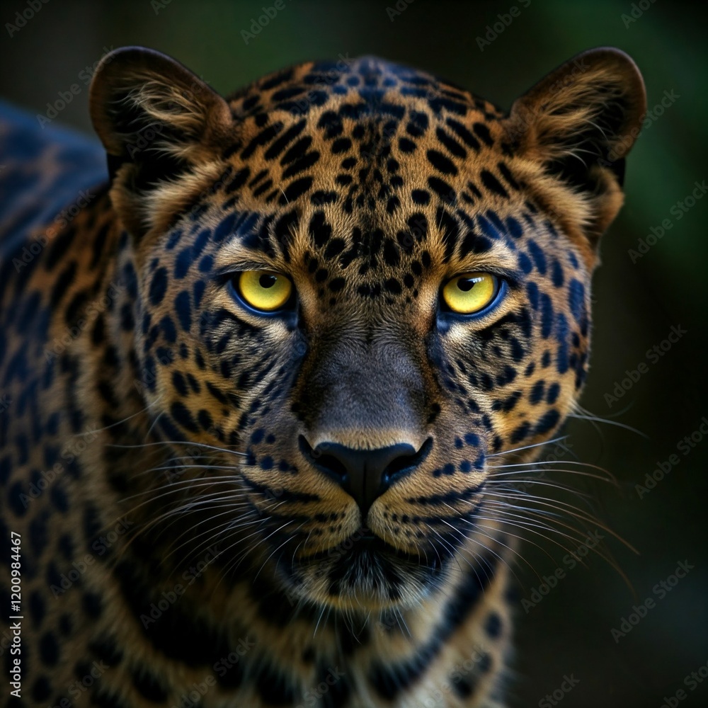 closeup of a leopard with yellow eyes looking directly at the camera in the jungle at night wildlife animal portrait big cat predator focus on eyes detailed fur beautiful f closeup of a leopard with yellow eyes looking directly at the camera in the jungle at night wildlife animal portrait big cat predator focus on eyes detailed fur beautiful f