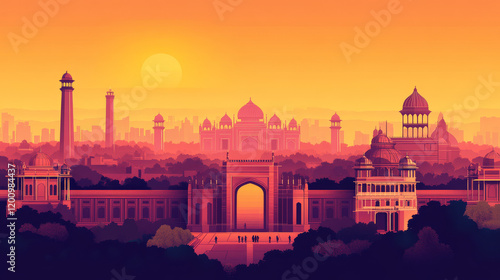 Delhi indian travel plate, sticker of India. India city vintage poster. Asian voyage destination vector banner, Indian vacation retro tin sign or plaque. National Capital Territory NCT of Delhi photo