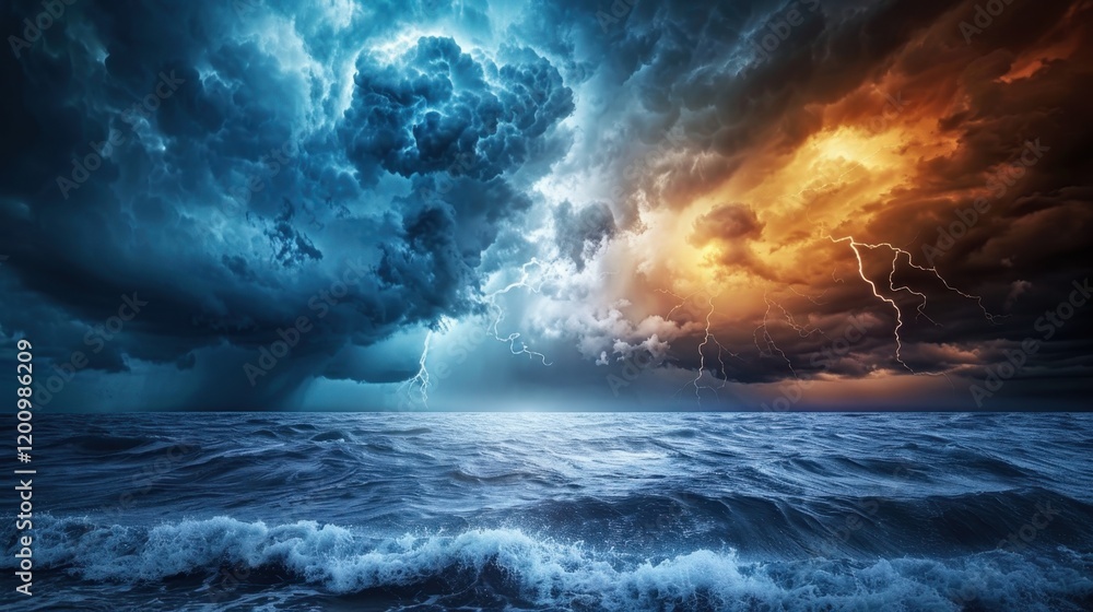 Naklejka premium The abstract storm brings a dramatic light show. Dark clouds and rain add to the intense scene.