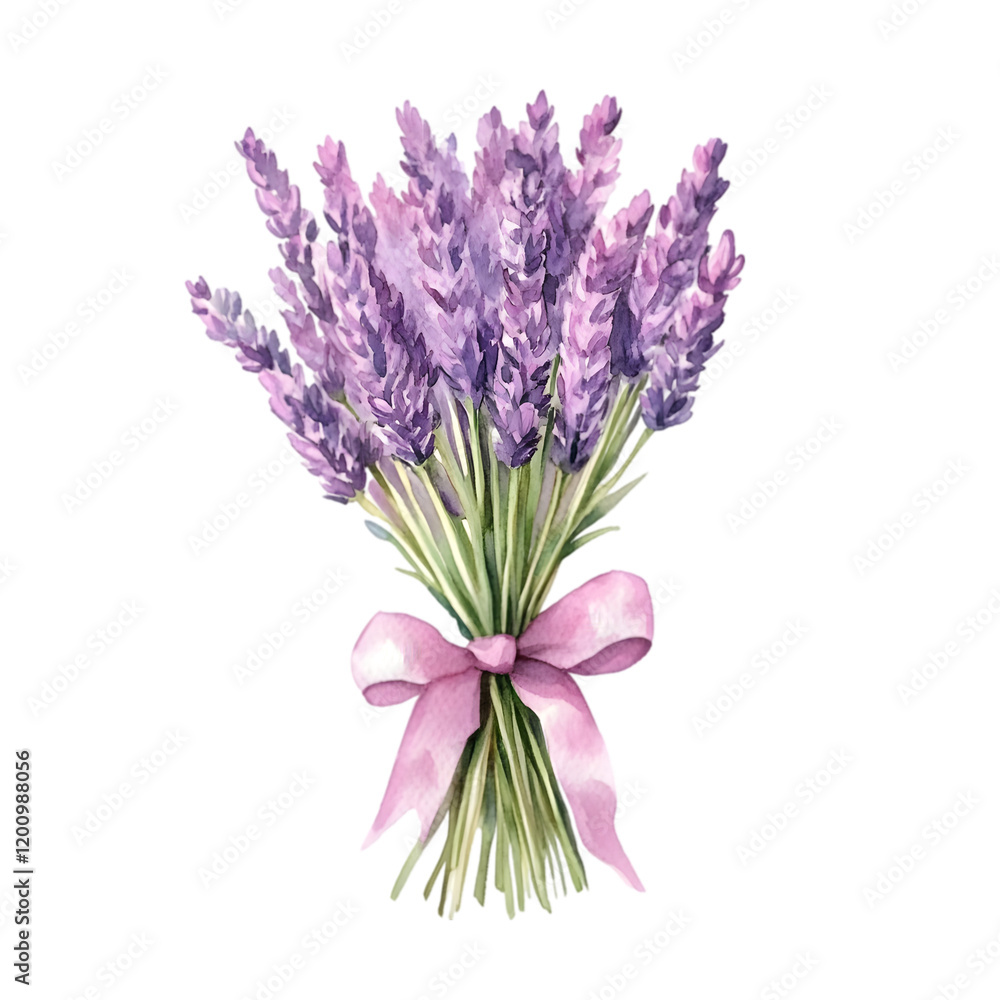 Fototapeta premium Creating a serene lavender bouquet nature watercolor illustration artistic environment close-up view floral concept