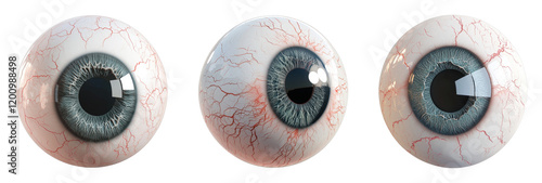 Realistic 3D render of human eyeballs from multiple angles