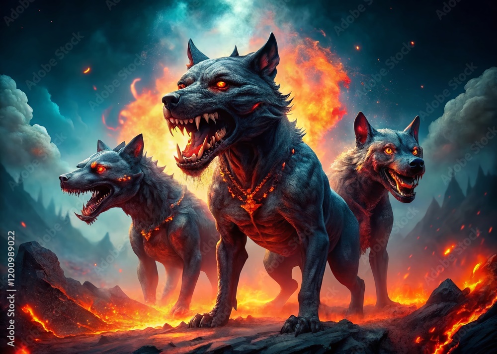 Cerberus, Three-Headed Hellhound, Infernal Dog, Greek Mythology, Double Exposure