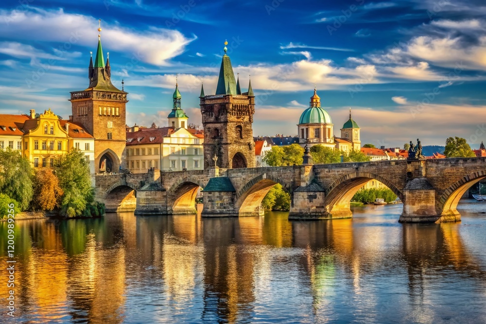 Charles Bridge Prague Sunny Day, High-Resolution Stock Photo Charles Bridge Prague Sunny Day, High-Resolution Stock Photo