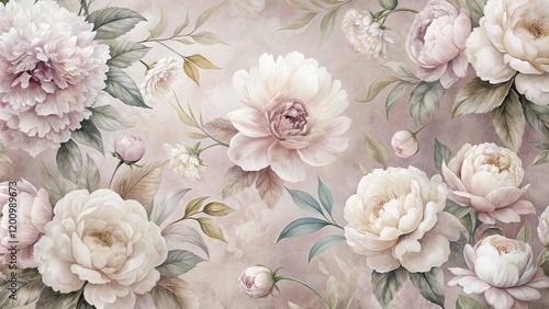 Wallpaper Mural Elegant Pastel Peonies and Delicate Foliage in a Soft Floral Arrangement Torontodigital.ca