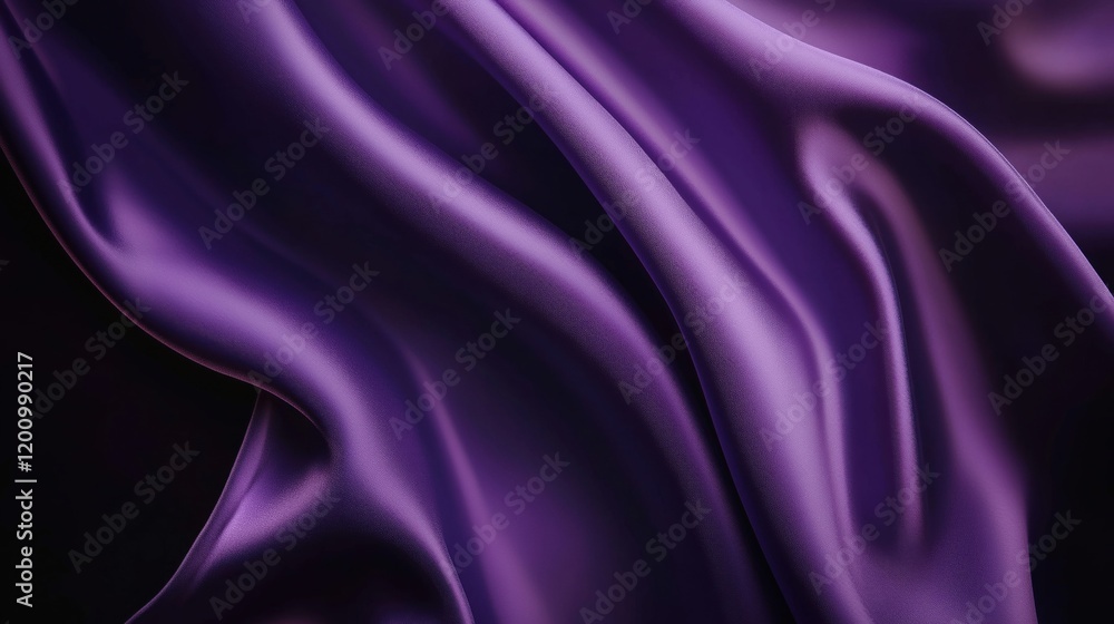 Purple silk fabric with smooth folds, against a dark background Purple silk fabric with smooth folds, against a dark background