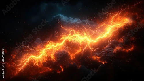 Wallpaper Mural Fiery Lightning Strike, Dark Sky, Energy, Background Torontodigital.ca