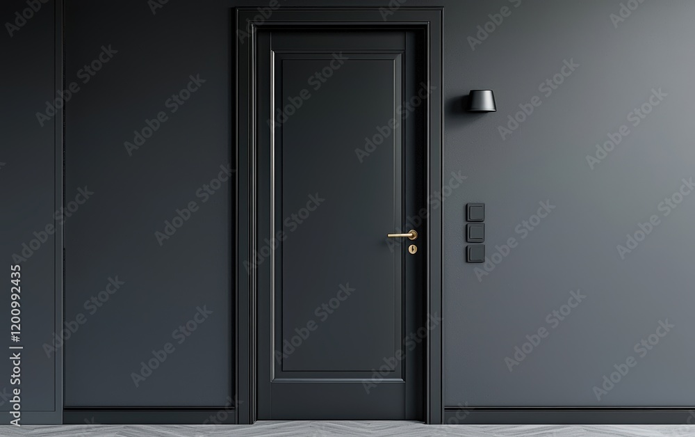 A stylish black-painted interior door with sleek metal hardware, set against a minimalistic background A stylish black-painted interior door with sleek metal hardware, set against a minimalistic background