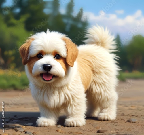 Illustration of fluffy and cute small dog.