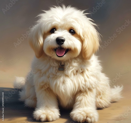 Illustration of fluffy and cute small dog.