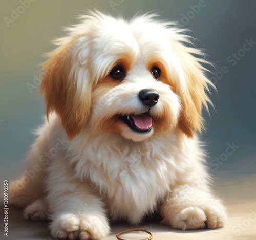 Illustration of fluffy and cute small dog.