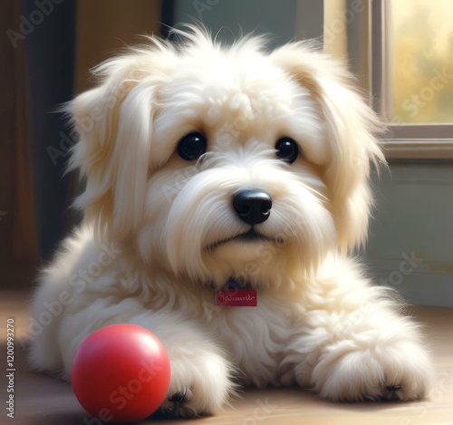 Illustration of fluffy and cute small dog.