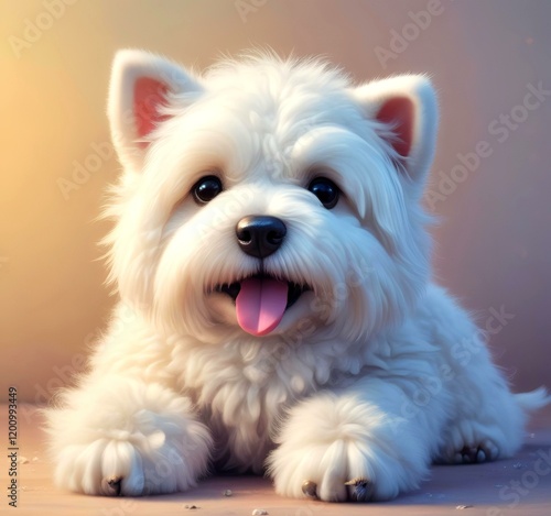 Illustration of fluffy and cute small dog.