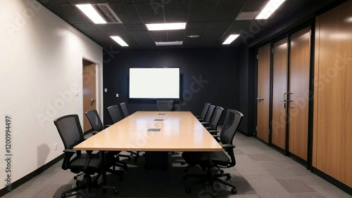 Office meeting room background of boardroom presentation with desk for business discussion corporate meeting corporate seminar suitable for corporate and business theme.