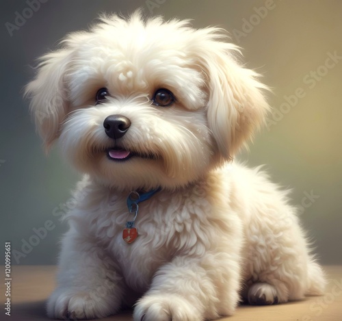 Illustration of fluffy and cute small dog.