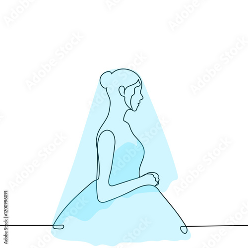 silhouette of bride in profile with veil on head - one line art vector. concept bride in profile