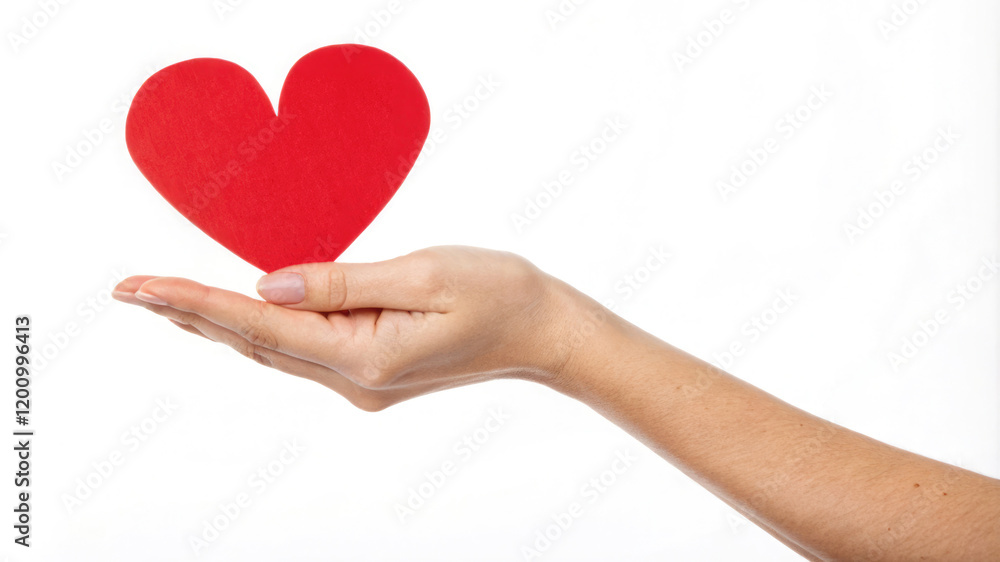 A hand holding a red heart.Isolated image on white background for valentine's day and other projects about love A hand holding a red heart.Isolated image on white background for valentine's day and other projects about love