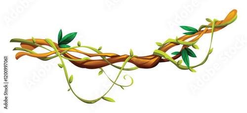 Jungle vines wrapped with leaves on liana branches. Vector cartoon illustration