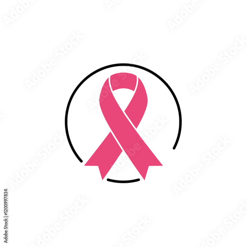 Pink Ribbon in Circle: A simple yet powerful symbol of breast cancer awareness, a pink ribbon elegantly displayed within a circle.  A poignant reminder of hope, support, and the fight against cancer.