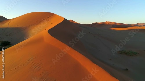 Namibian desert dunes at sunset, Aerial view