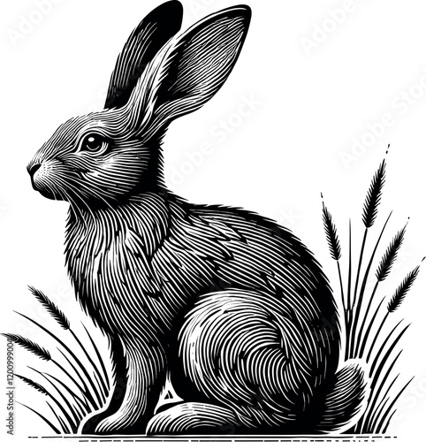 Rabbit Sitting Upright with Perked Ears Vector Black Silhouette Cricut Design