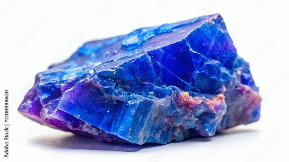 Fototapeta premium Cobalt Calcite Mineral Stone Close-up on White Background - Gemstone Texture