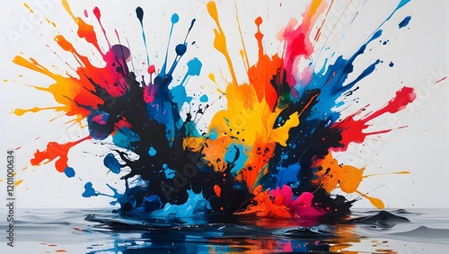 Abstract Vibrant Color Explosion with Dynamic Splashes On White Background