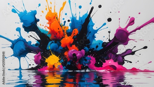 Abstract Vibrant Color Explosion with Dynamic Splashes On White Background