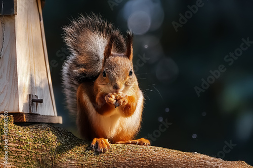 Ein niedliches Eichhörnchen auf einem Ast photo