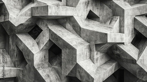 Abstract geometric concrete structure with angular shapes.