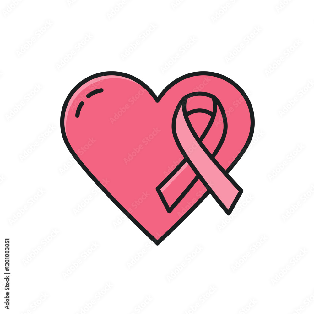Pink Ribbon Heart: A simple yet powerful image of a pink heart intertwined with a pink ribbon, symbolizing support, awareness, and hope for breast cancer. Pink Ribbon Heart: A simple yet powerful image of a pink heart intertwined with a pink ribbon, symbolizing support, awareness, and hope for breast cancer.