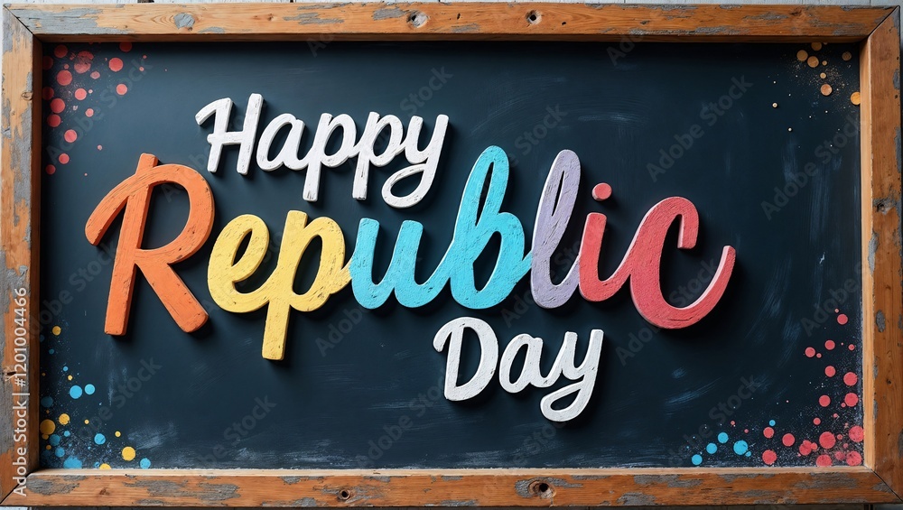 Fototapeta premium Colorful Chalkboard Sign Celebrating Happy Republic Day