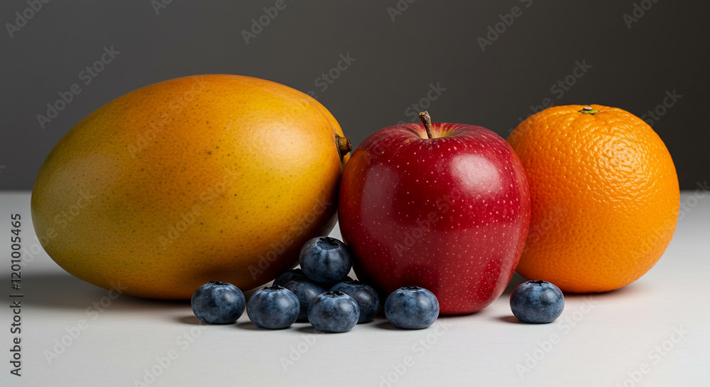 Juicy Mango Apple Orange Blueberries Fresh Fruit Still Life Juicy Mango Apple Orange Blueberries Fresh Fruit Still Life