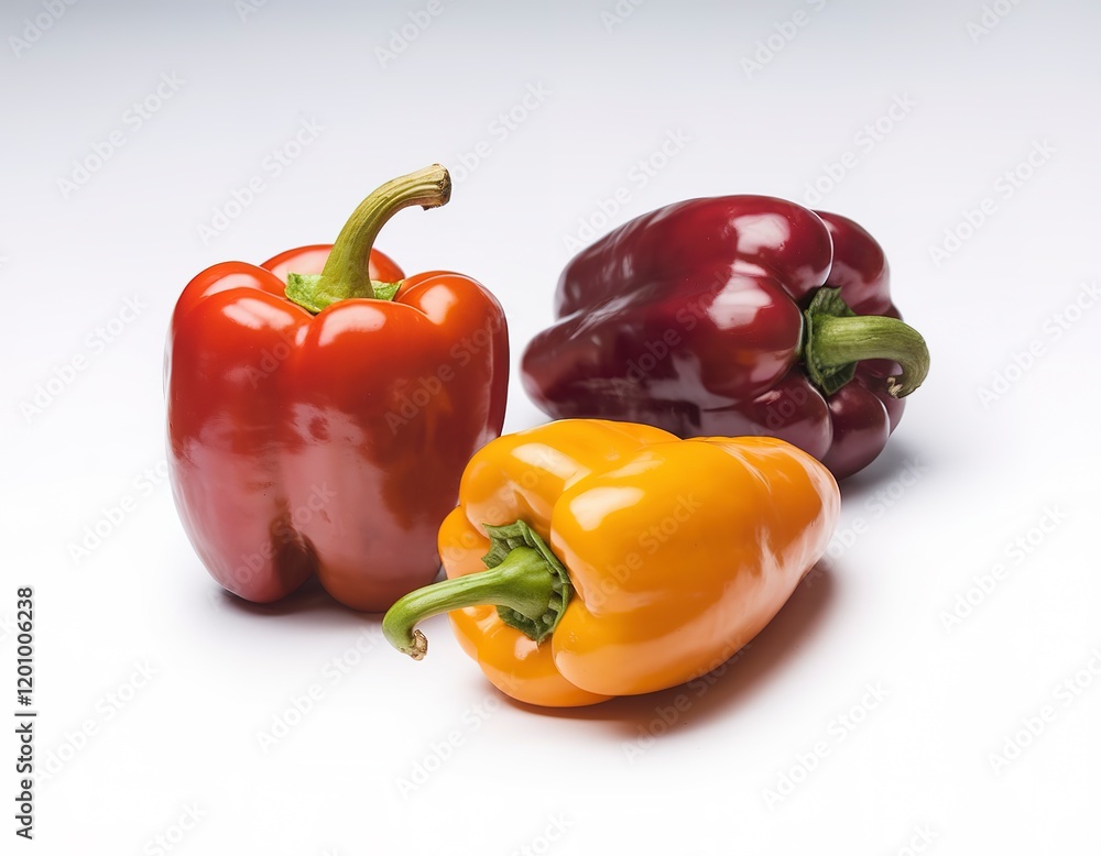 Three bell peppers on white background Three bell peppers on white background