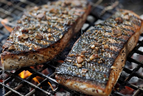 Fish steaks   cooking fish steaks on an open fire with sauces